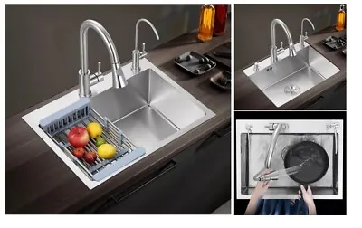 Stainless Steel Undermount Kitchen Sink Rectangular Single Bowl Kitchen Basin • £62.99