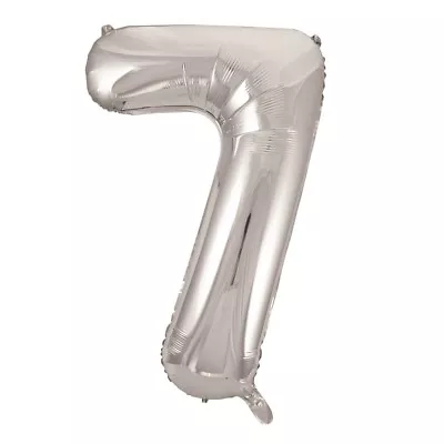 Silver 7th Birthday Number 7 Foil Balloon - 34 Inches Wedding Anniversary Event • £4.55