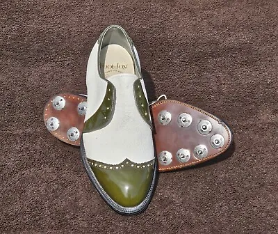 Vintage FootJoy White Shrunken Calf & Green Patent Leather Shield Tip Golf Shoes • $325