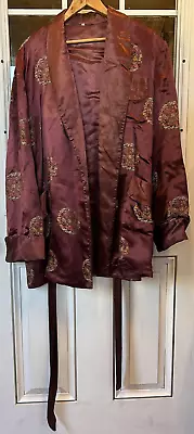 Vintage 1950/60s Chinese Red Satin Lounge Robe Smoking Jacket Mens 44 • $97.95