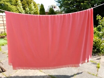 £25 • Buy Vintage LARGE KING SIZE Wool Blanket Coral/Pink Satin Edged* 103  By 82  Approx.