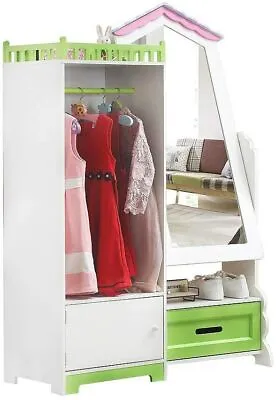 £69.99 • Buy Kids Wooden Wardrobe Bedroom Furniture Clothes Hanging Toy Shelf Storage Cabinet
