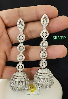 Indian Bollywood Silver Plated Indian AD CZ Earrings Jhumka Jewelry Set • $33.02