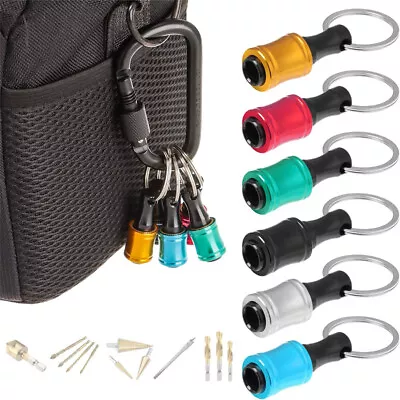 Portable 1/4  Hex Shank Quick Release Key Chain Screwdriver Bit Holder Bits Tool • £6.95