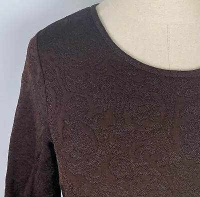 VTG 90s Dark Chocolate Brown Blouse XS Stretchy Jersey Paisley Textured Boho  • $6