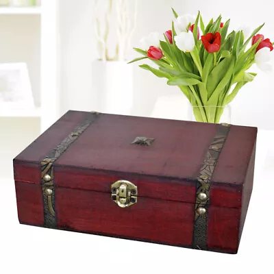 Vintage Wooden Jewelry Storage Box Treasure Chest Case • $33.54