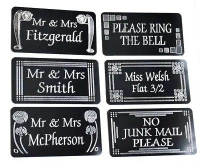 DOOR NAME PLATE SIGN 85MM X 45MM NUMBER PLAQUE PERSONALISED BLACK & SILVER METAL • £6.49