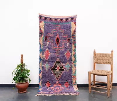 3x7 Moroccan Handmade Vintage Purple Boucherouite Cotton Area Rug Berber Rag Rug • $251.60