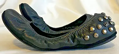 Juicy Couture Ravi Black Leather Metal Studded Ballet Flats 8 SHIPS NEXT DAY 🍒 • $19.69