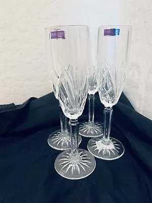 $40 • Buy 4 New Waterford Crystal Marquis Brookside Champagne Flutes 1990s Vintage