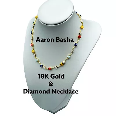 Aaron Basha Diamond 750 18K Gold Tennis Multicolor Enamel Flower Necklace New • $4995.50