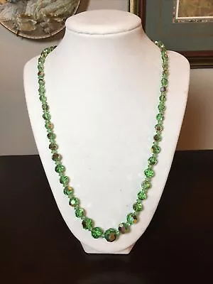 Vintage Necklace Aurora Borealis Green Cut Glass Faceted Graduated Beads 22 Inch • $35