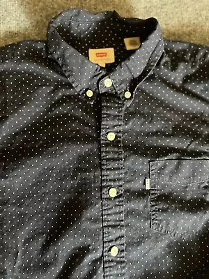 Levi's Shirt Mens Large Navy Polka Dot Long Sleeve Button Up 100% Cotton Casual • $10