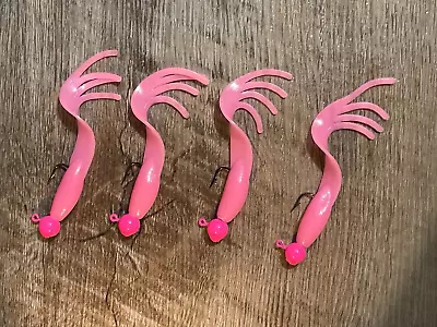 Split Tail Grub Jigs Pink Jig / Bubble Gum Body 1/16 Oz. Jig #6 Hook 4/Pk • $4.29