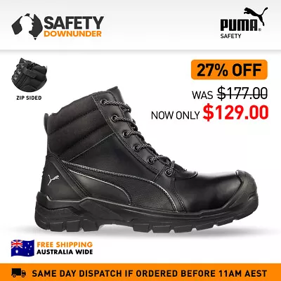$129 • Buy Puma Safety Work Boots 630797 Tornado Black Zip Up Safety Boots