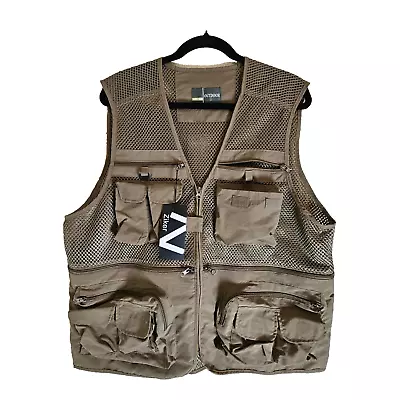 ZIKER Men's Khaki Mesh Breathable Journalist/ Photographer/ Fishing Vest Size L • $19.95