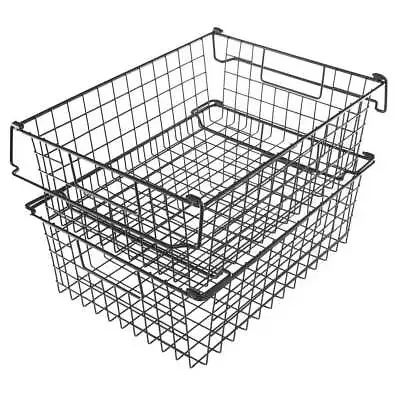 Set Of 2 Metal Storage Bins For Kitchen Closet And Bathroom Black • $34.97