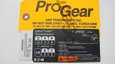 Eaton Fuller Transmission 9 Speed RTO & RTOF Reverse H Shift Pattern 20399 • $28.59