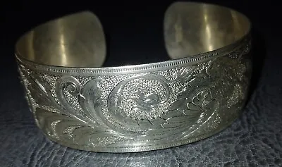 Vintage Danecraft Sterling Silver Cuff Bracelet Etched PAISLEY 6x1  Signed NOS • $55