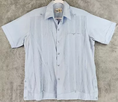 Yun-Ha Shirt Mens 38 Blue Mexican Guayaberas Beach Dad Button Up Short Sleeve • $37.99
