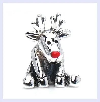 925 Sterling Silver Christmas Rudolph Reindeer Bead F/ European Charm Bracelet • $24.98