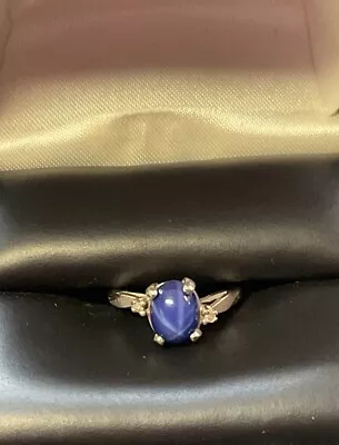 Lindy Star Sapphire & Diamond Ring 10K White Gold Size 4 3/4 Can Be Sized 2 Up • $234