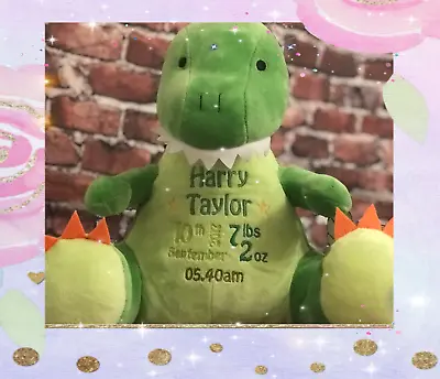 Personalised Large Plush Dinosaur Teddy Bear Baby Birth Details Memory Gift • £23.75