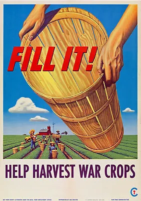 2W73 Vintage WWII Help Harvest War Crops Wartime Farming Poster WW2 A4 • £2.93