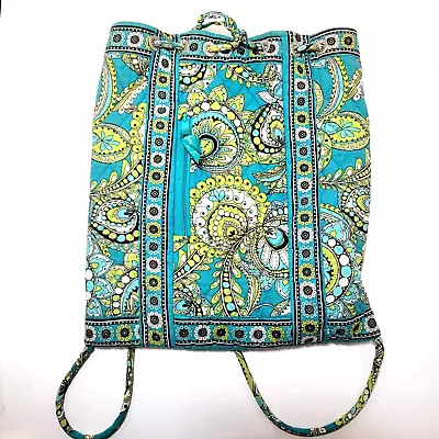 Vera Bradley Peacock Drawstring Bucket Essential Backpack Large Retired Vintage • $19.99