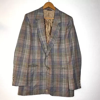 Bill Blass Hudsons Men Store Vintage Blue Beige Plaid Sports Coat Blazer Size 40 • $35