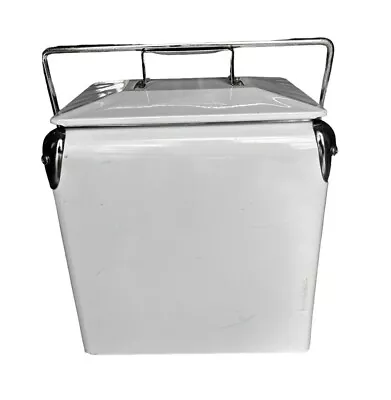 Retro Ice Chest Beer Soda Cooler White Enamel Metal 1950s 12” True Vintage • $79.99