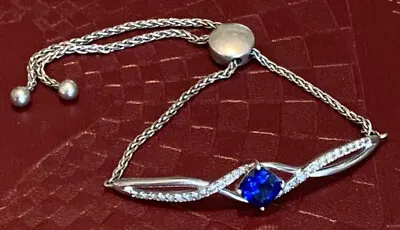VTG 925 KA1772 Italy Sterling Silver Blue Sparklingly Sapphire CZ Bolo Bracelet • $15
