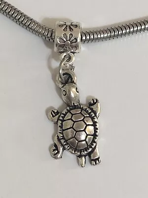 ￼￼European Turtle ￼Charm Silver Slider Bead Pendant For Snake ￼Bracelet/Necklace • $1.25