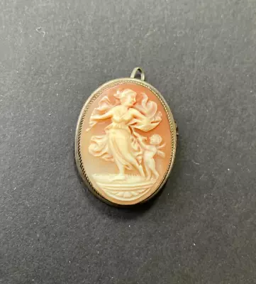 Antique Vintage Sterling Cameo Brooch And Pendant Cupid Woman • $45
