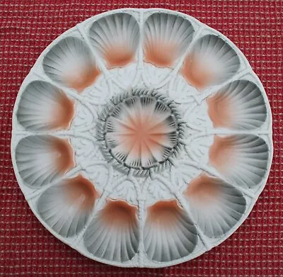 Rare Salmon Pink Grey & White Antq French Sarreguemines Majolica Oyster Platter • $649