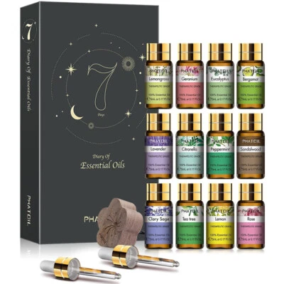 $25.99 • Buy PHATOIL Essential Oils Set W/Wood Diffuser - Aromatherapy Gift 100% Pure Oils