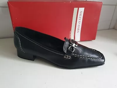 Sally O'hara Uk 4 Eu 37 Flat Womens Black Leather Loafers Ballet Shoes New • £18.99