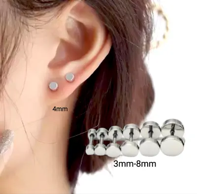 Pair Round Stud Stainless Steel Fake Plug Ear Studs Earrings Men Women *UK* • £3.20