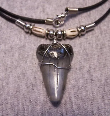 Mako Shark Tooth Necklace 1 3/8  Sharks Teeth Fossil Jaw Megalodon Scuba Diver • $15