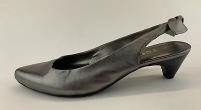 Me Too Womens Gray Leather Slingback Heels Sz US 8.5 • $17.99