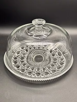 Federal Royal Windsor Button & Cane Cake Stand Indiana Glass Domed 11” Vintage • $34.17