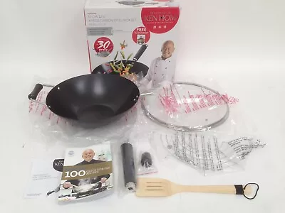 Ken Hom 4 Piece Carbon Steel Wok Set Non Stick Boxed Very Good Condition • £9.99