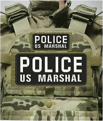 POLICE US MARSHAL Mbroidery Patches  4x10 And 2x5  Hook On Back White Letters • $16.95