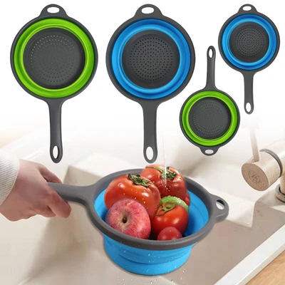 Collapsible Colander Strainer Sieve Long Handle Kitchen Cooking Baking Tool • £3.99