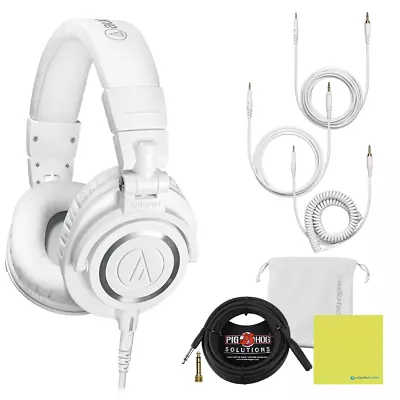 Audio-Technica ATH-M50XWH Headphone White Bundle W/Pig Hog Cable & Cloth • $186.95