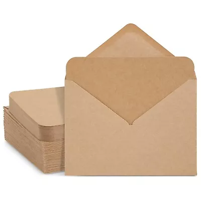 48 Pack A7 Blank Brown Cards With Envelopes Set 5x7 Cards Rounded Corners • $16.89