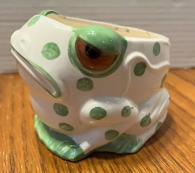 Vintage Kitsch Japan Green White Ceramic Frog Planter Polka Dot Mid Century 3.5” • $13