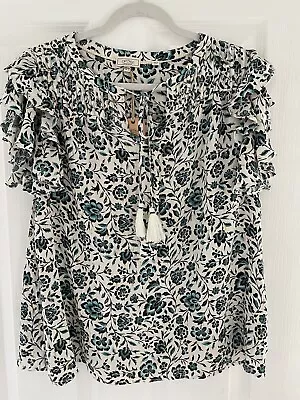 Fat Face Ladies Kai Ivory Green Floral Frilled Top Ladies Uk 16 New With Tags • £22.50