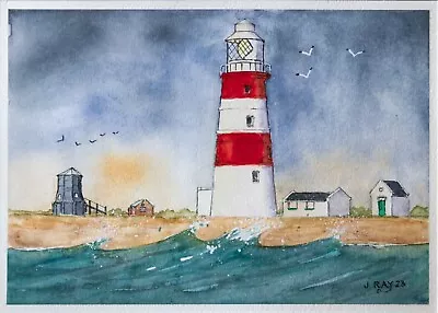 An Original Watercolour Painting Of Orfordness Lighthouse And The Beacon UK. • £10