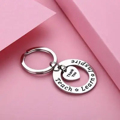Silver Keychain Teach Learn Inspire Love Thank You Teacher Heart Pendant Gift JJ • $5.47